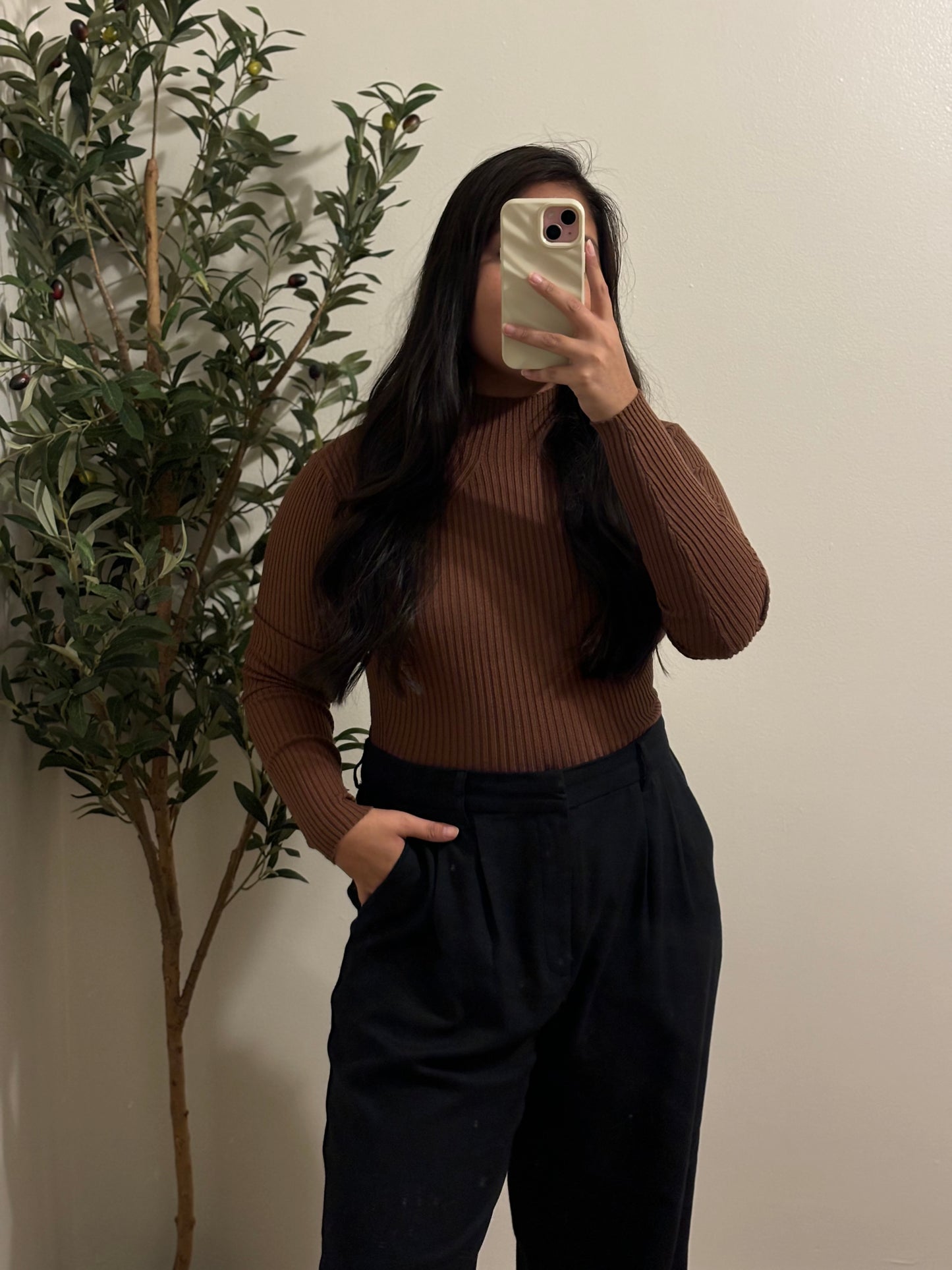 Mock Neck Rib Knit Top
