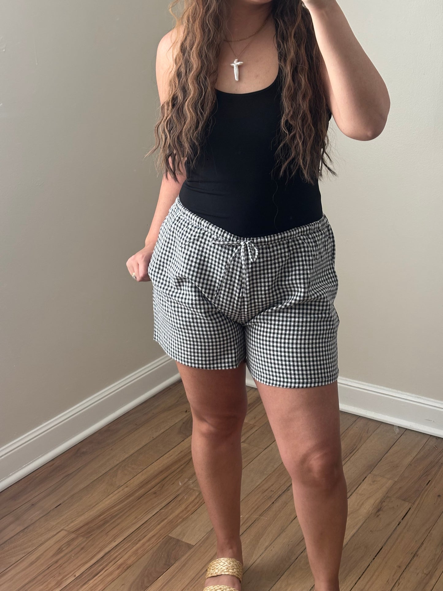 BLACK GINGHAM SHORTS