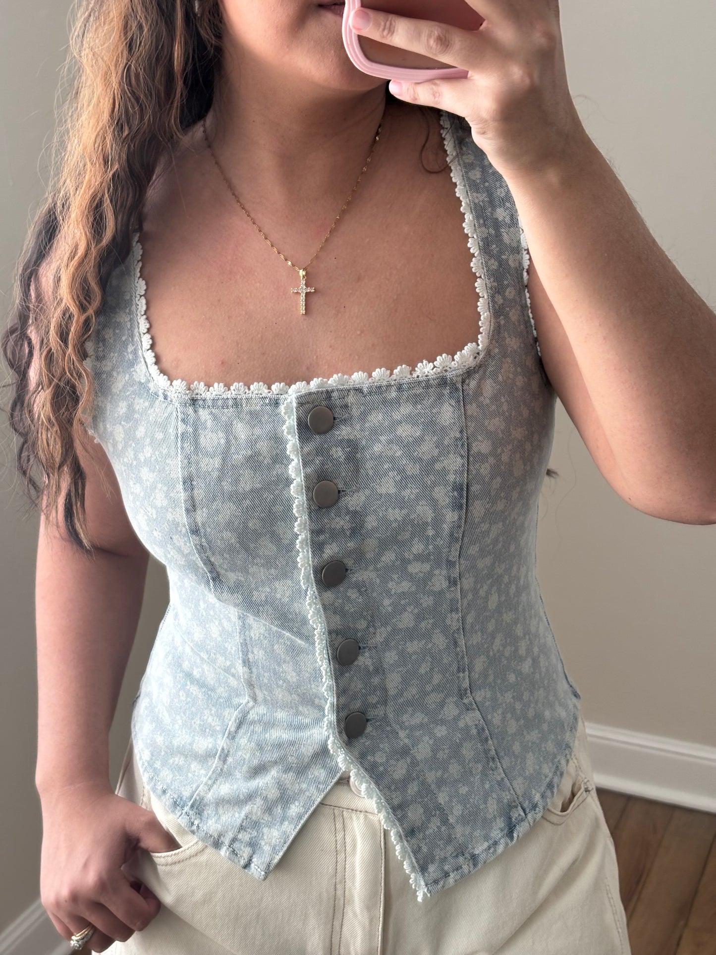 PETAL LACE DENIM VEST