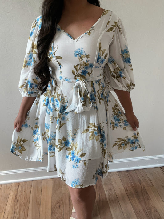 Floral Sleeve Belted Dress