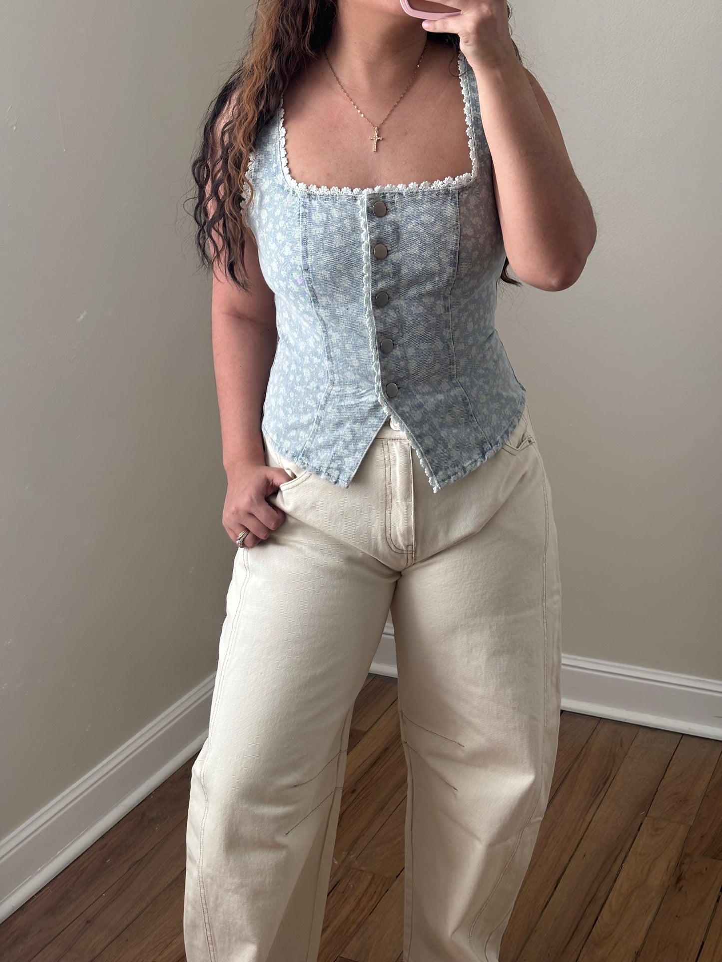 PETAL LACE DENIM VEST