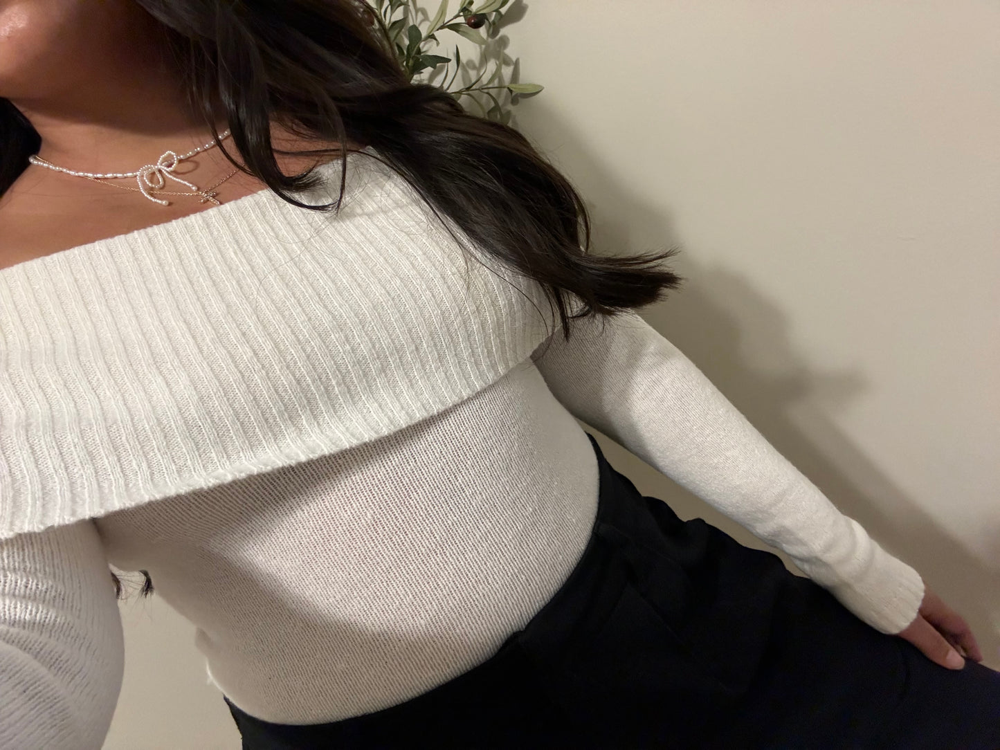 Off The Shoulder Fold Over Sweater