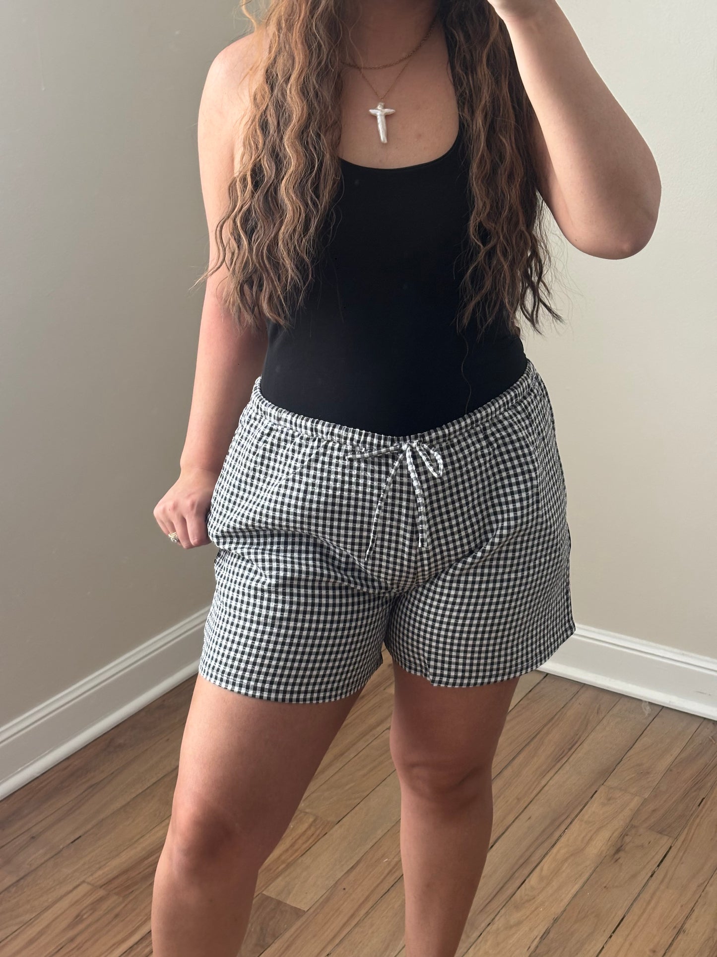 BLACK GINGHAM SHORTS