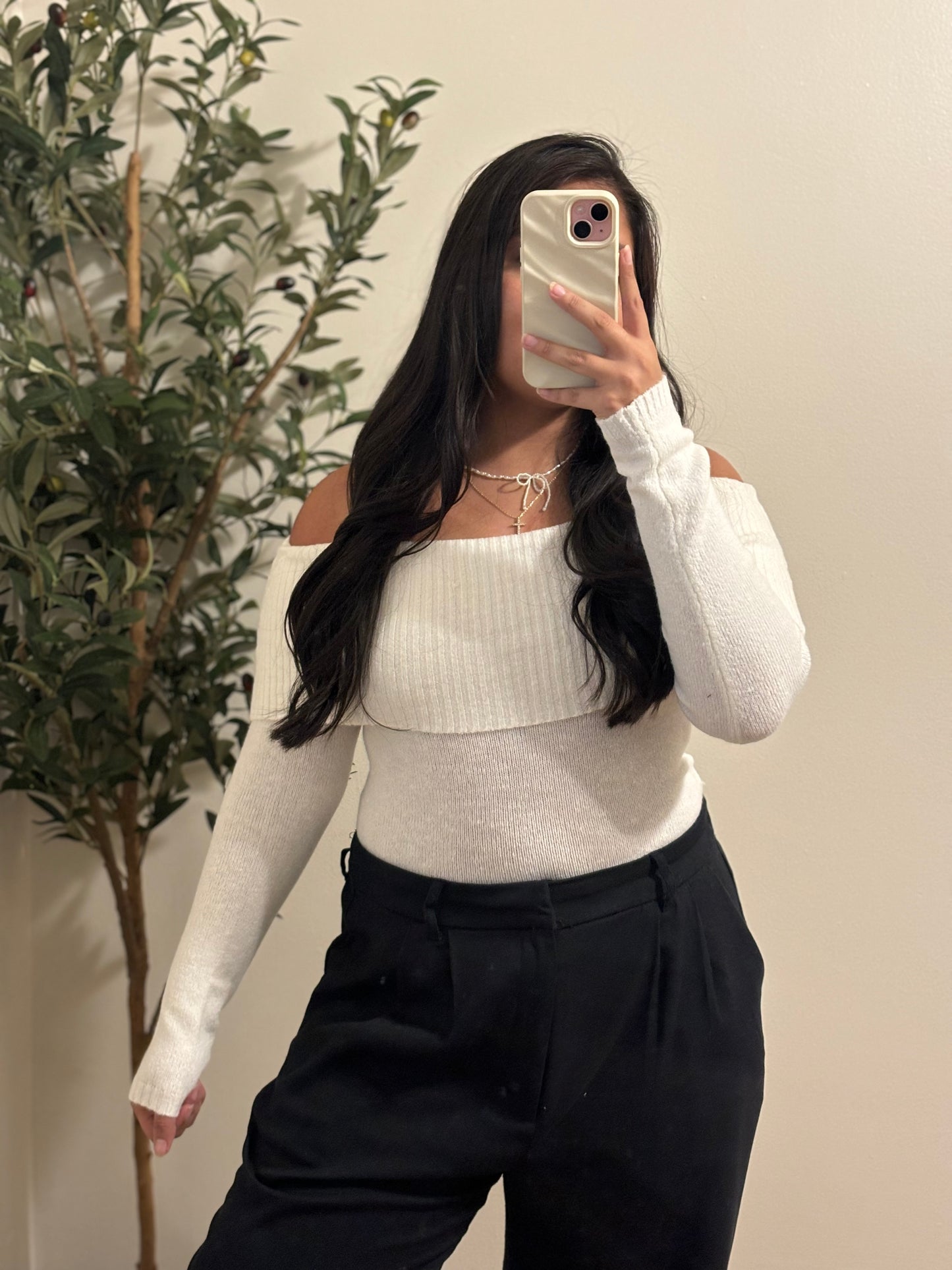 Off The Shoulder Fold Over Sweater