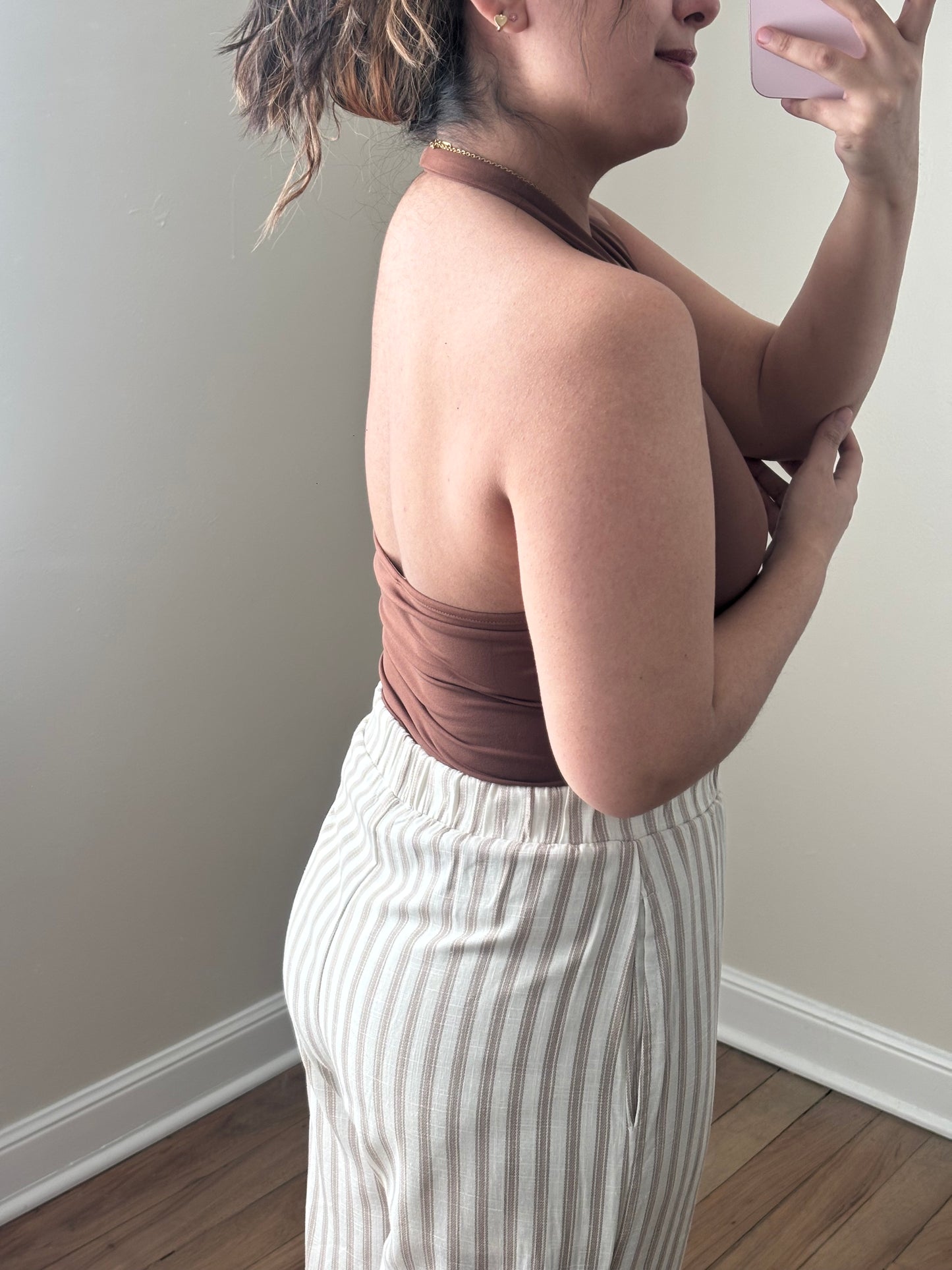 BROWN HALTER TOP