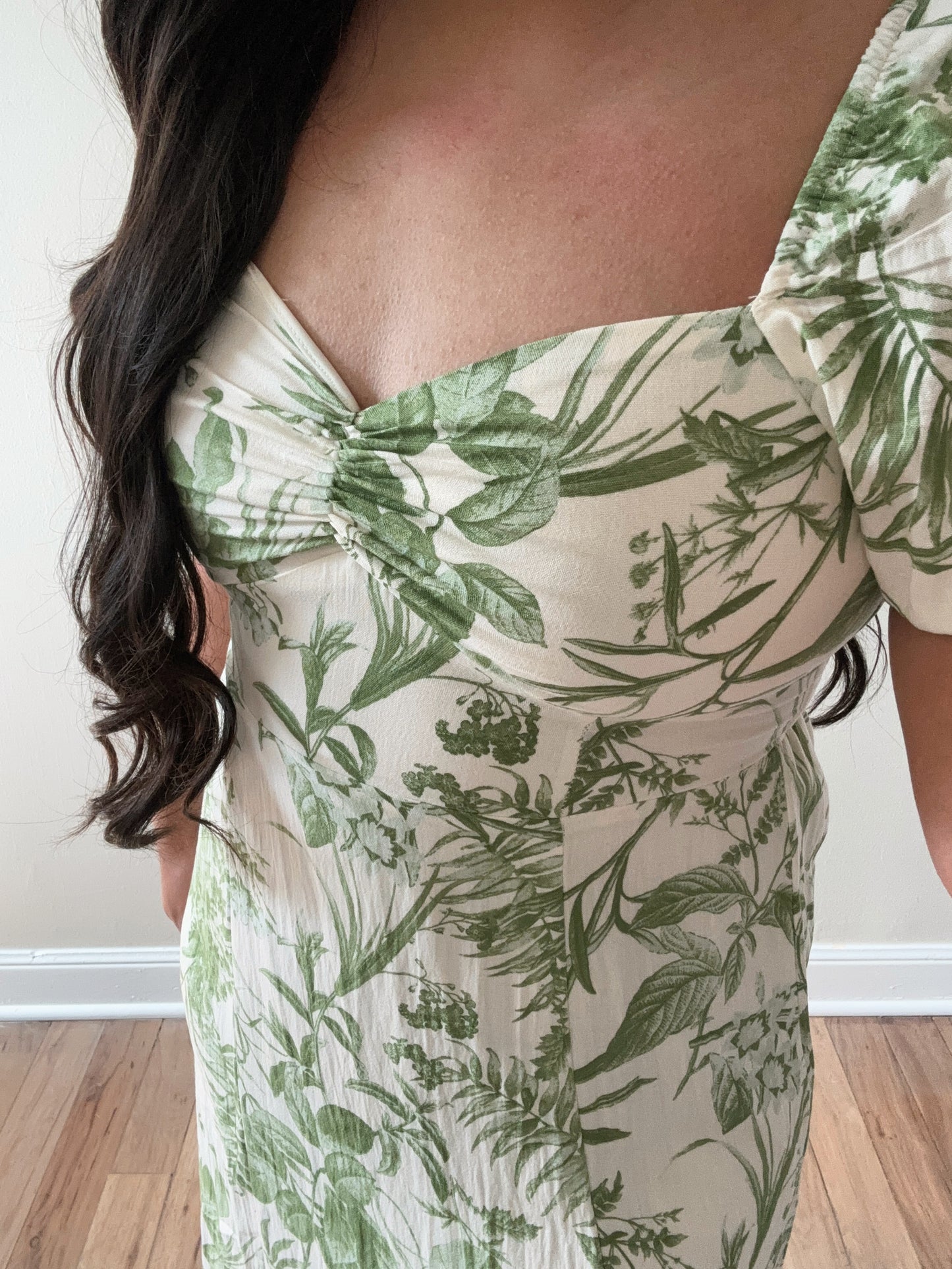 Leaf Print Split Thigh Midi Dress