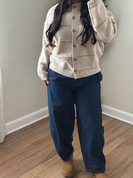 OATMEAL STRIPE KNIT CARDIGAN