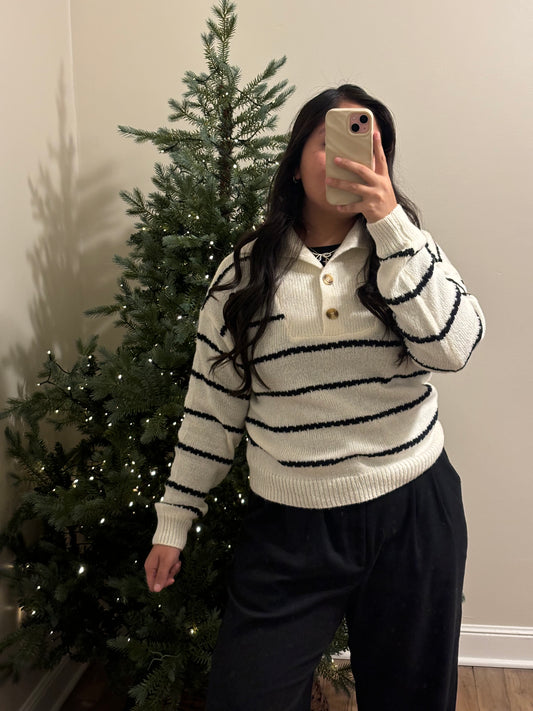 Striped Half Button Sweater